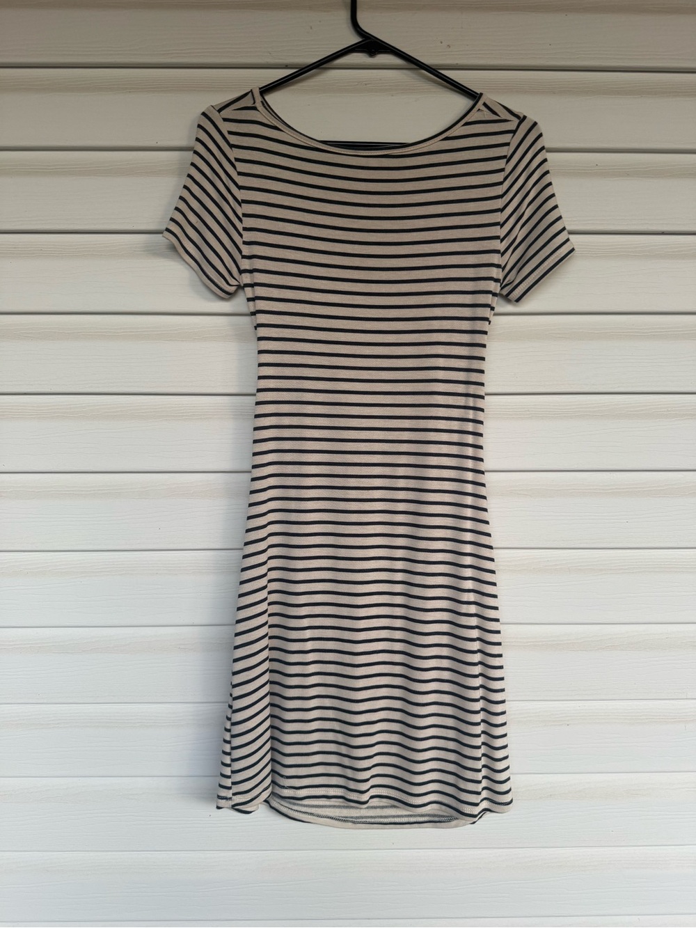 GB Knit Cutout Dress Beige Black Striped Mini Dress Small - Picture 2 of 4